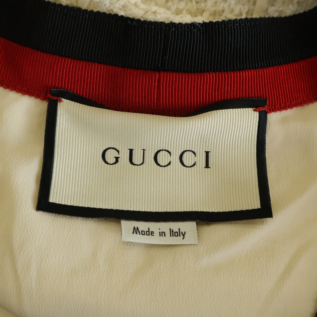 GUCCI(グッチ) GGボタン ウェブライン Vネック ツイード ロング ワンピース #38 オフホワイト 551562 レディース