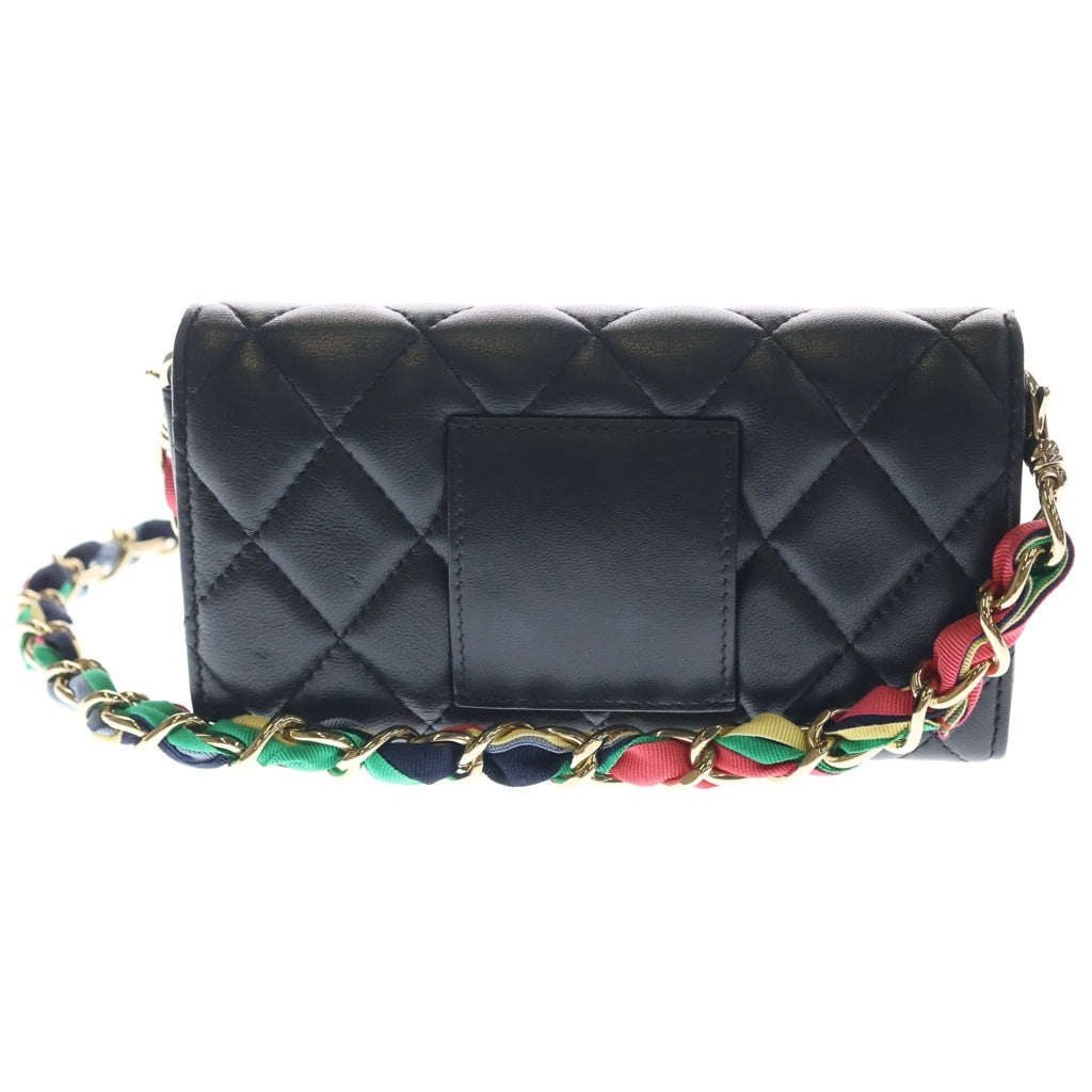 CHANEL(シャネル) マトラッセ チェーンウォレット ラムスキン レザー ショルダー ミニ バッグ ブラック/マルチカラー ゴールド金具 30番台 レディース
