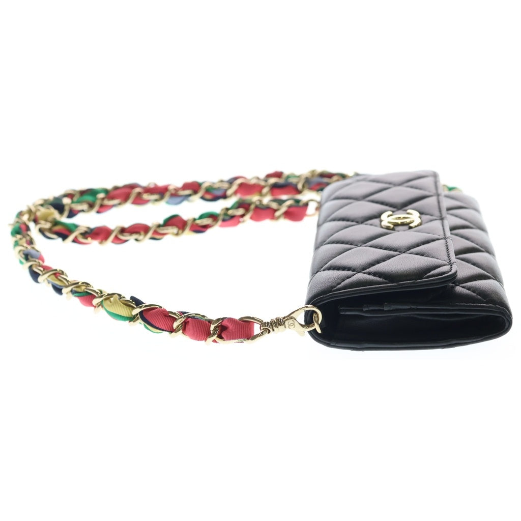 CHANEL(シャネル) マトラッセ チェーンウォレット ラムスキン レザー ショルダー ミニ バッグ ブラック/マルチカラー ゴールド金具 30番台 レディース
