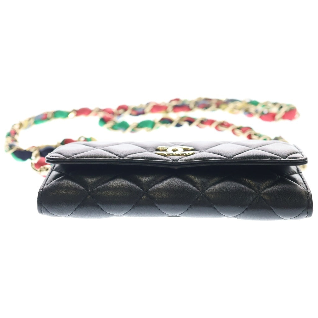 CHANEL(シャネル) マトラッセ チェーンウォレット ラムスキン レザー ショルダー ミニ バッグ ブラック/マルチカラー ゴールド金具 30番台 レディース