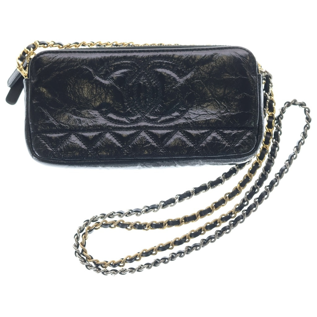 CHANEL(シャネル) ココマーク チェーンウォレット カーフスキン レザー ショルダーバッグ ミニバッグ ゴールド/シルバー金具 ブラック 30番台 レディース