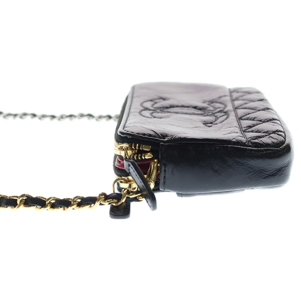 CHANEL(シャネル) ココマーク チェーンウォレット カーフスキン レザー ショルダーバッグ ミニバッグ ゴールド/シルバー金具 ブラック 30番台 レディース