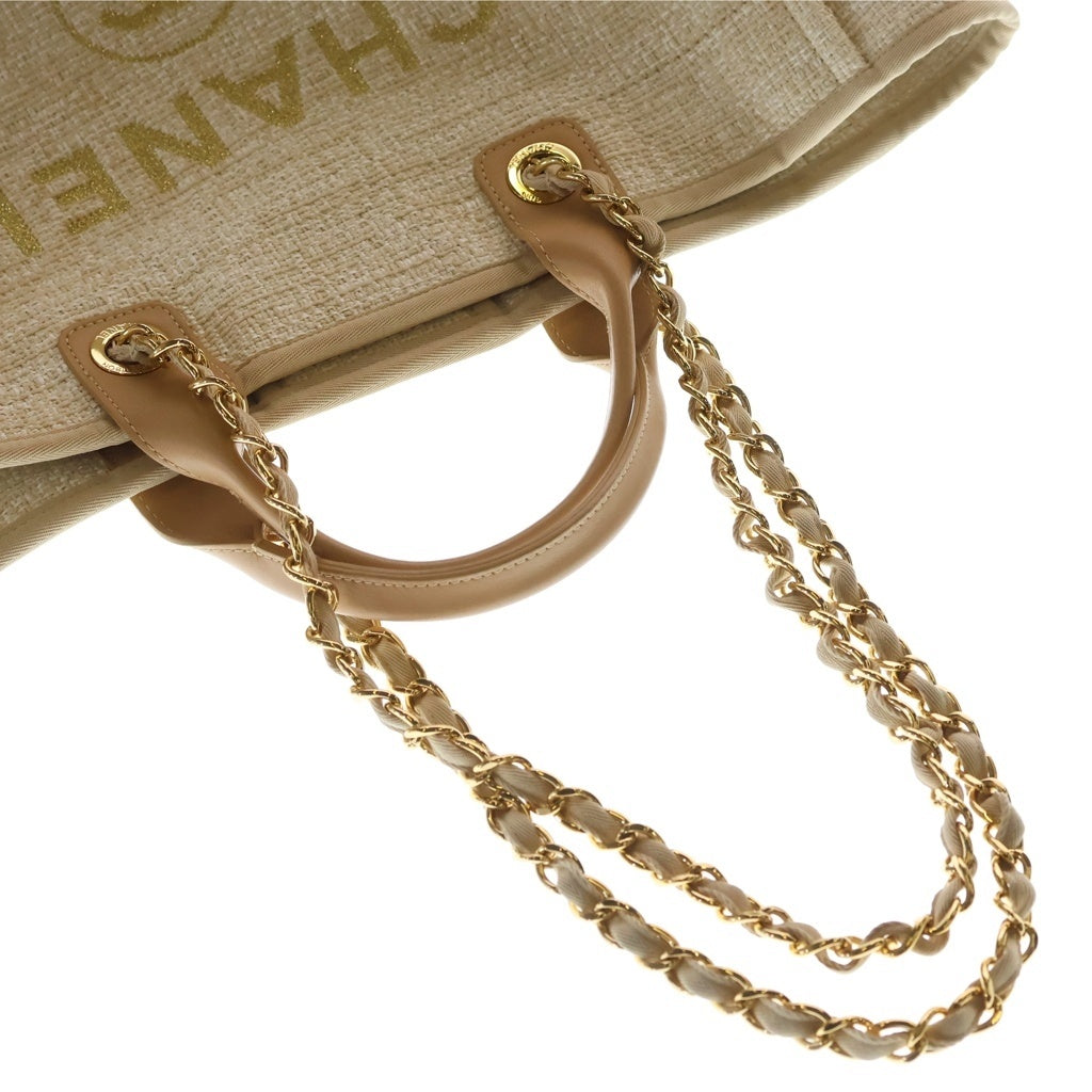 CHANEL(シャネル) ドーヴィルMM キャンバス ツイード レザー 2WAY ハンド チェーンショルダー トートバッグ ゴールド金具 ベージュ AS3351 25番台 レディース