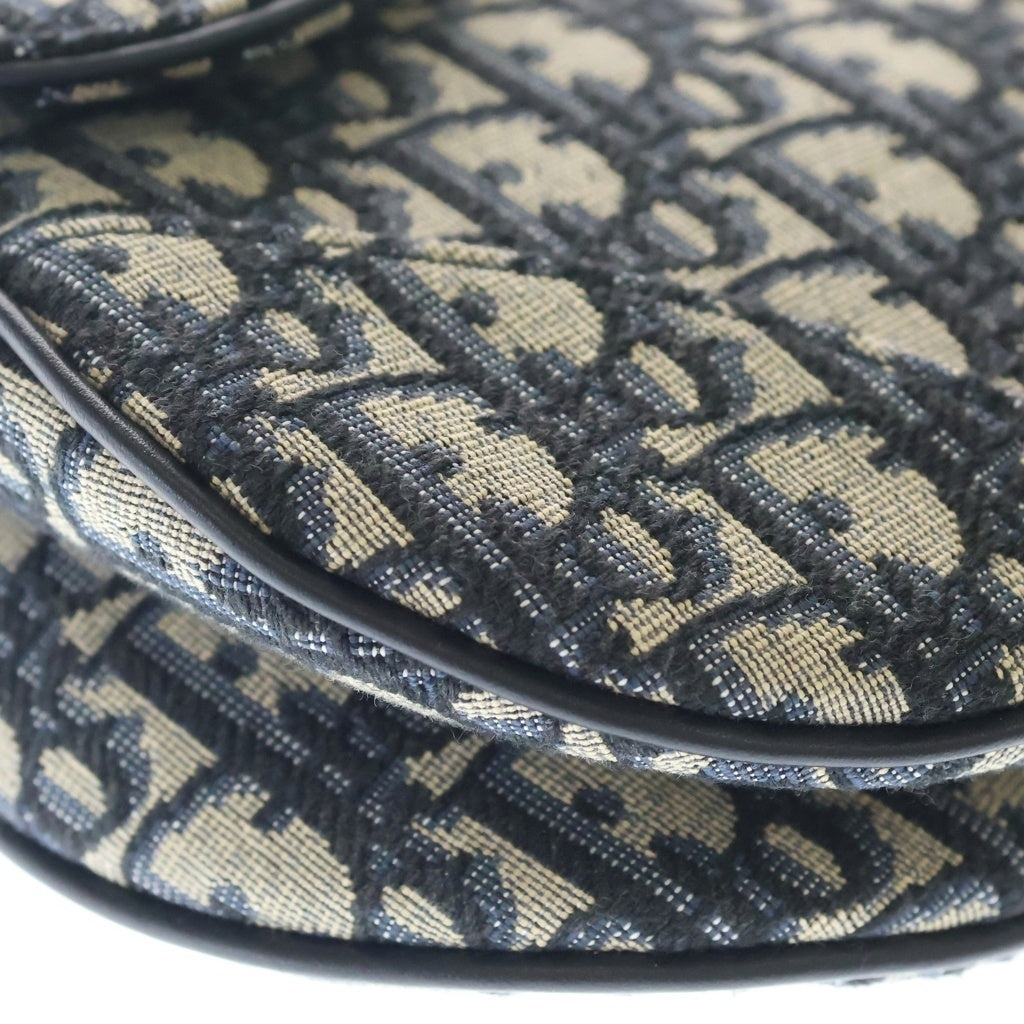 Christian Dior(クリスチャンディオール) オブリーク サドルバッグ キャンバス ゴールド金具 2WAY ミニ ショルダーバッグ ネイビー レディース