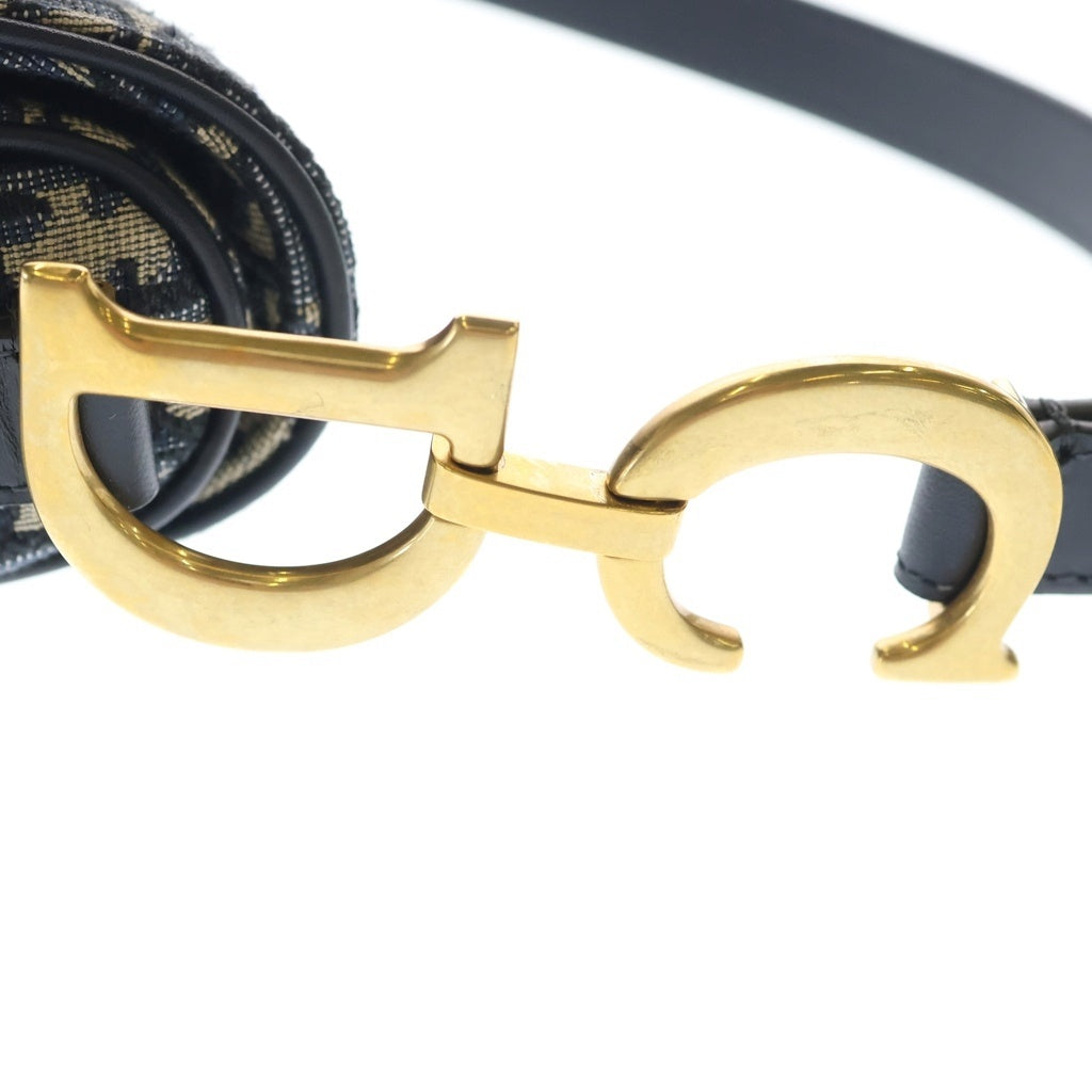 Christian Dior(クリスチャンディオール) オブリーク サドルバッグ キャンバス ゴールド金具 2WAY ミニ ショルダーバッグ ネイビー レディース