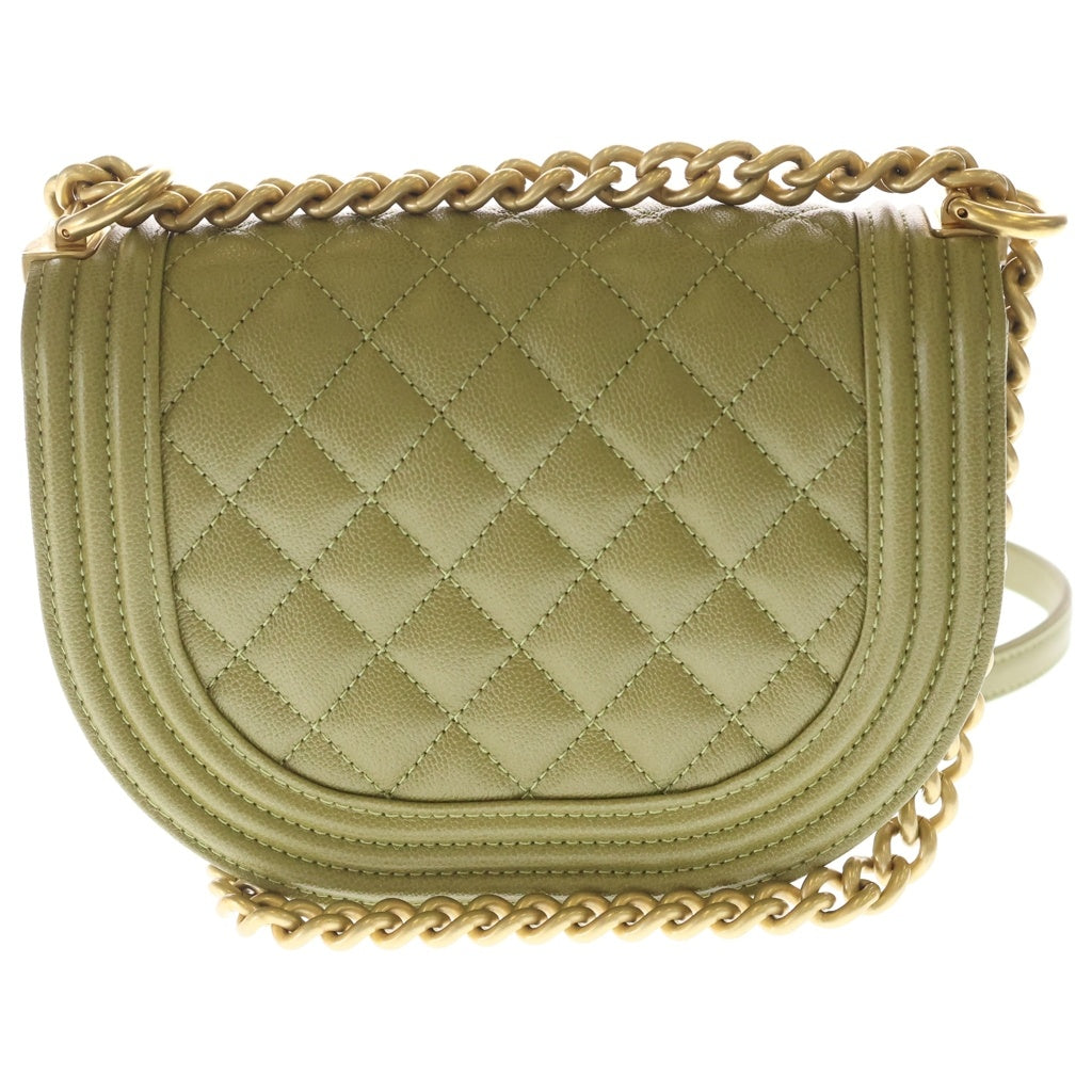 CHANEL(シャネル) ボーイシャネル マトラッセ キャビアスキン ゴールド金具 チェーン ショルダーバッグ プレート AS3350 カーキ レディース