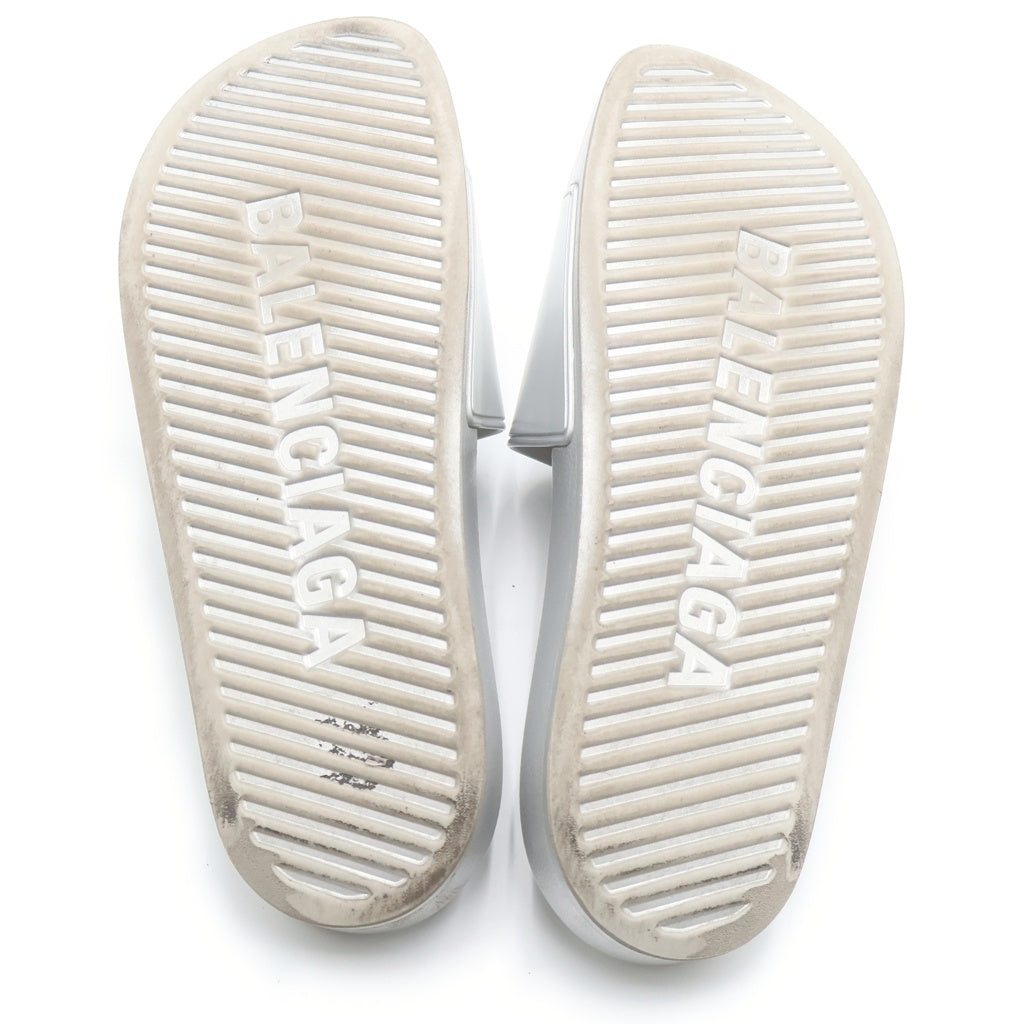 BALENCIAGA(バレンシアガ) ロゴ ラバー スライド フラット サンダル シューズ シルバー