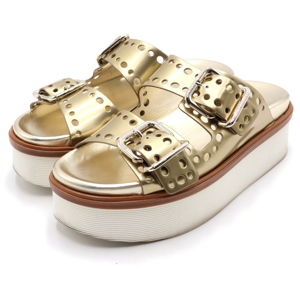 TOD'S(トッズ) ダブルバックル ストラップ ラバー 厚底 サンダル シューズ ゴールド レディース