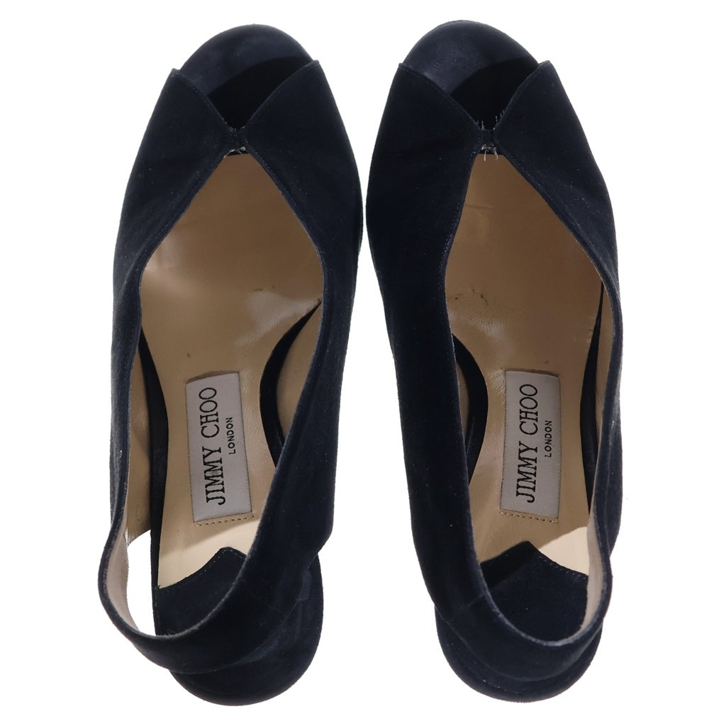 JIMMY CHOO(ジミーチュウ) スエードレザー スリングバック ヒール パンプス シューズ ブラック レディース