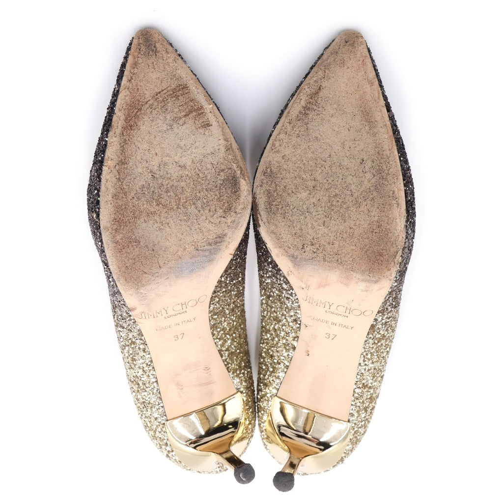 JIMMY CHOO(ジミーチュウ) ラメグリッター ヒール パンプス シューズ ゴールド/ブラック レディース