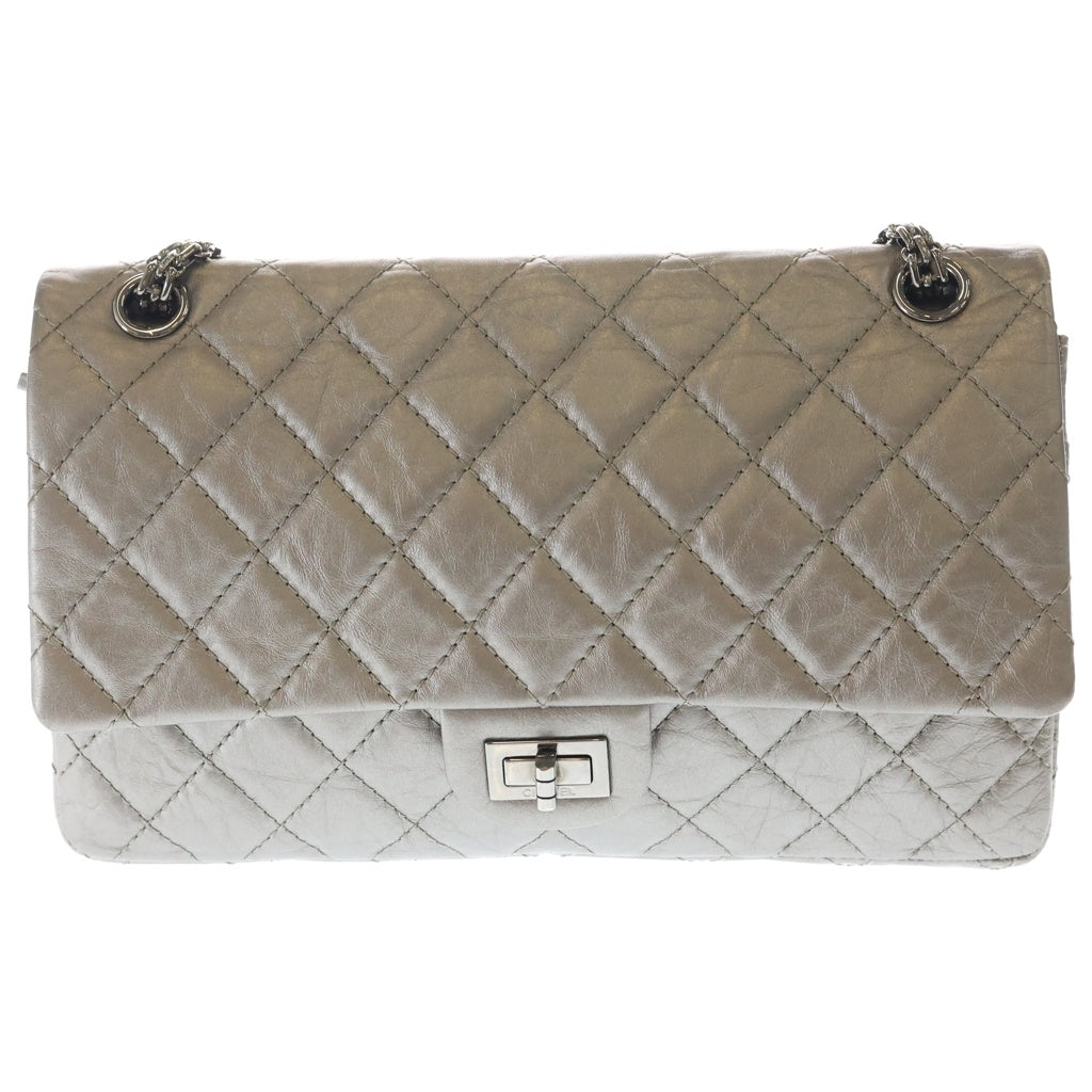 CHANEL(シャネル) 2.55 メタリックレザー Wフラップ Wチェーン ショルダーバッグ シルバー金具 シルバー 19番台 レディース