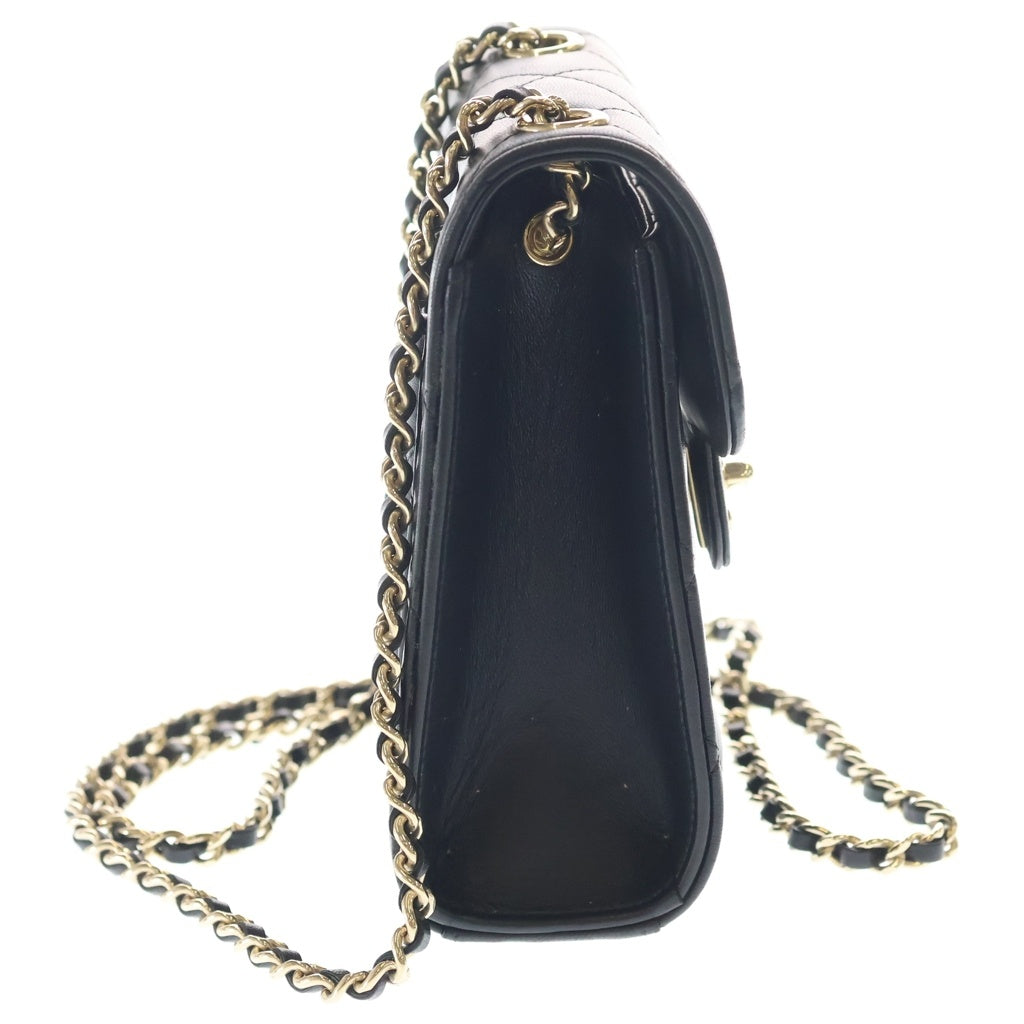 CHANEL(シャネル) マトラッセ フラップ フォンケース ラムスキン レザー チェーンショルダー バッグ ポーチ ゴールド金具 ブラック 22番台 レディース