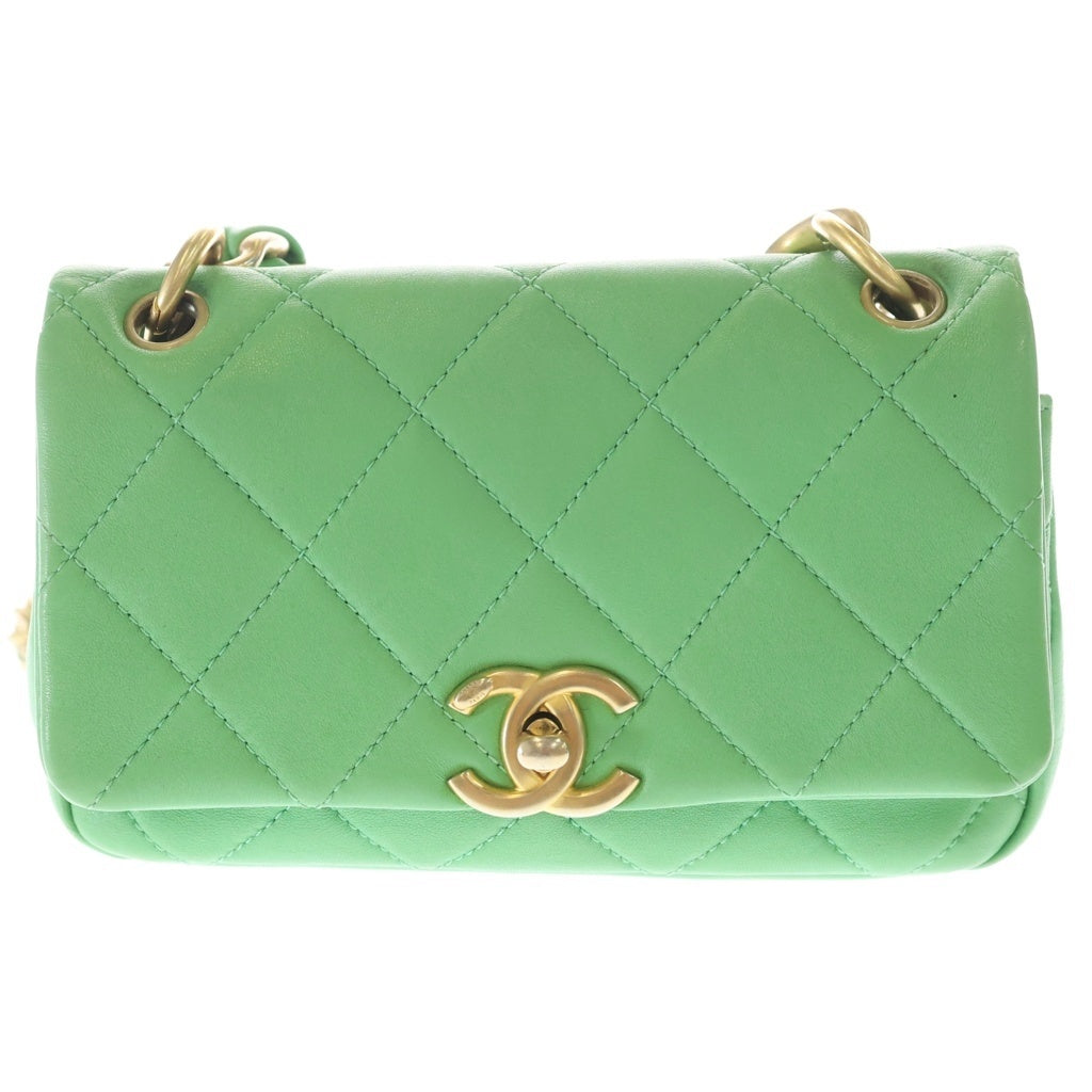 CHANEL(シャネル) マトラッセ18 ラムスキン レザー チェーン ショルダーバッグ ゴールド金具 グリーン 31番台 レディース