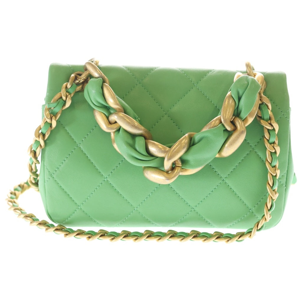 CHANEL(シャネル) マトラッセ18 ラムスキン レザー チェーン ショルダーバッグ ゴールド金具 グリーン 31番台 レディース