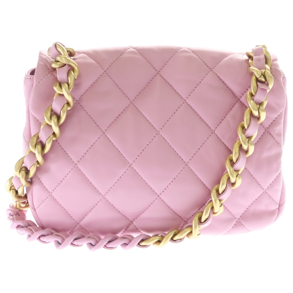 CHANEL(シャネル) マトラッセ ラムスキン レザー チェーン ショルダーバッグ ゴールド金具 ピンク AS3206 プレート レディース