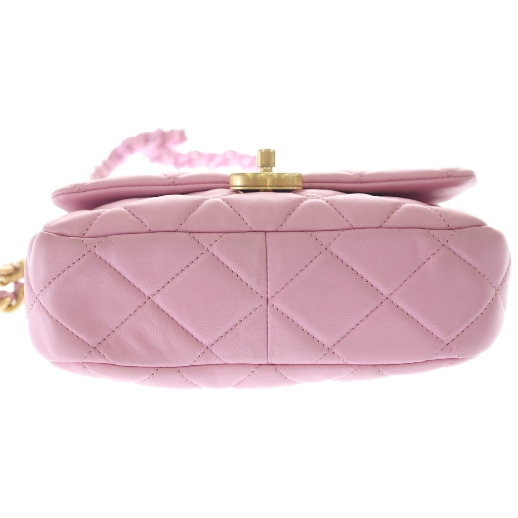 CHANEL(シャネル) マトラッセ ラムスキン レザー チェーン ショルダーバッグ ゴールド金具 ピンク AS3206 プレート レディース