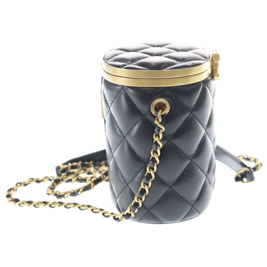 CHANEL(シャネル) クラウン ボックス バニティ ラムスキン レザー チェーン ショルダーバッグ ゴールド金具 ブラック AS2640 プレート レディース