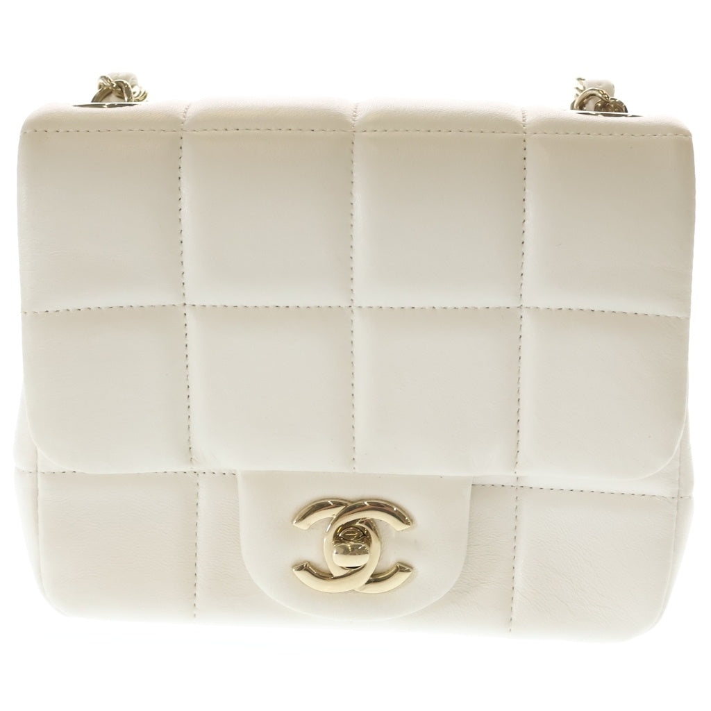 CHANEL(シャネル) チョコバーミニ フラップ ラムスキン レザー チェーン ショルダー バッグ ゴールド金具 ホワイト AS3744 レディース