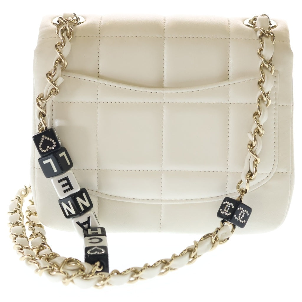 CHANEL(シャネル) チョコバーミニ フラップ ラムスキン レザー チェーン ショルダー バッグ ゴールド金具 ホワイト AS3744 レディース