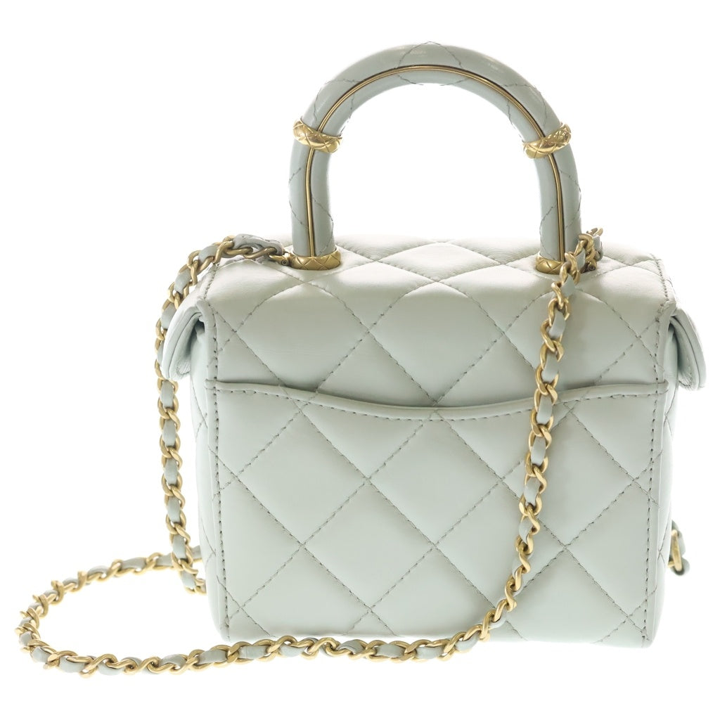 CHANEL(シャネル) バニティ トップハンドル ラムスキン レザー 2WAY ハンド チェーンショルダー バッグ ゴールド金具 ライトブルー AS3973 プレート レディース