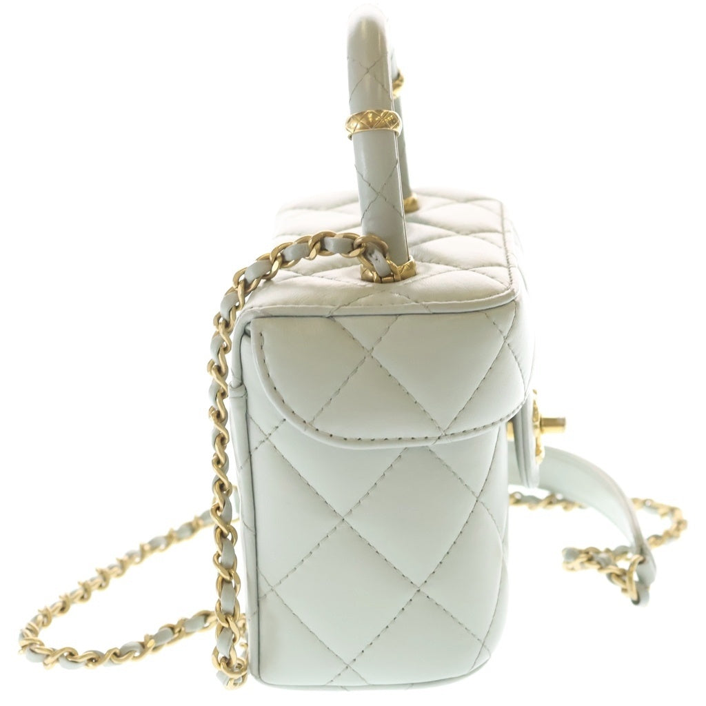 CHANEL(シャネル) バニティ トップハンドル ラムスキン レザー 2WAY ハンド チェーンショルダー バッグ ゴールド金具 ライトブルー AS3973 プレート レディース