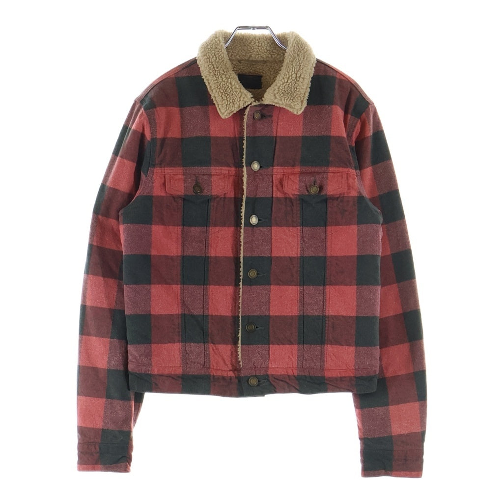 SAINT LAURENT PARIS(サンローランパリ) バッファローチェック デニム ジャケット 裏地ボア コットン ブラック/レッド 624690