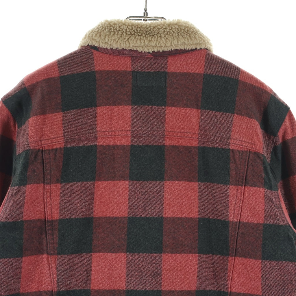 SAINT LAURENT PARIS(サンローランパリ) バッファローチェック デニム ジャケット 裏地ボア コットン ブラック/レッド 624690