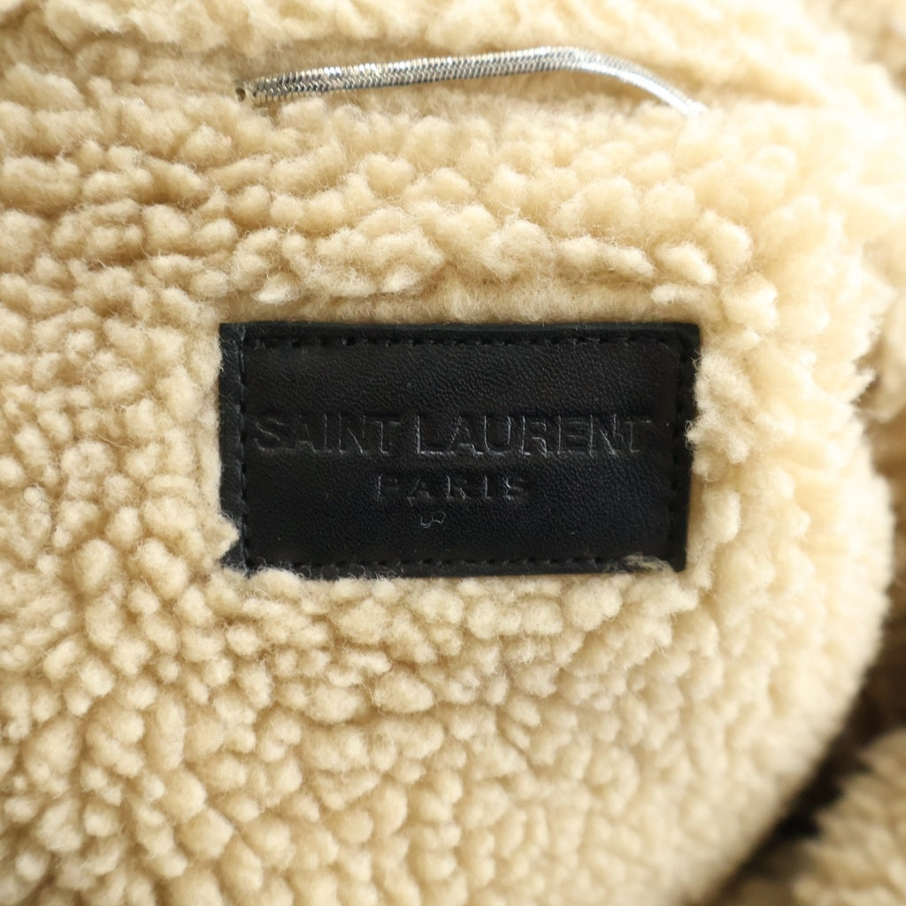 SAINT LAURENT PARIS(サンローランパリ) バッファローチェック デニム ジャケット 裏地ボア コットン ブラック/レッド 624690