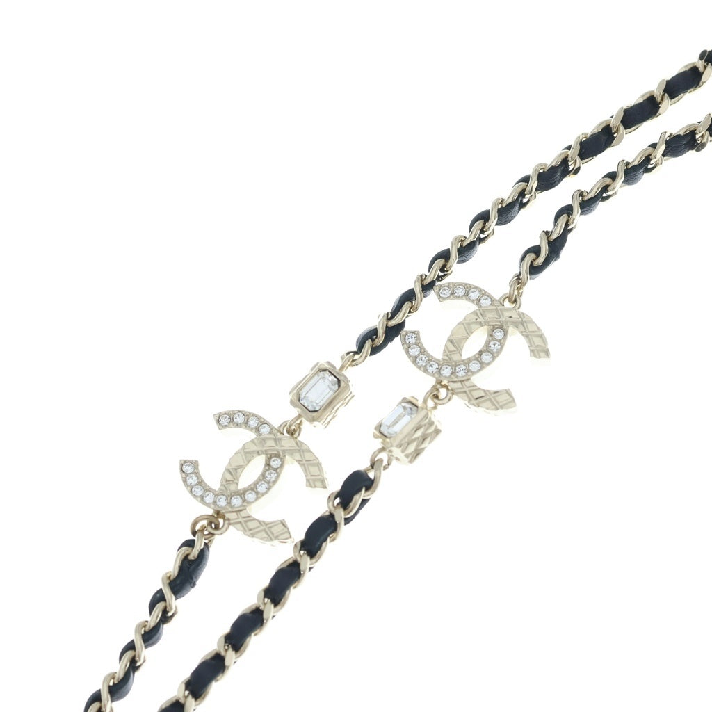 CHANEL(シャネル) ココマーク ラインストーン チェーン ロングネックレス ゴールド/ブラック A23K レディース