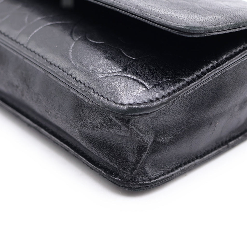 CHANEL(シャネル) ココマーク カメリア ラムスキン シルバー金具 チェーンウォレット チェーンショルダーバッグ ブラック レディース