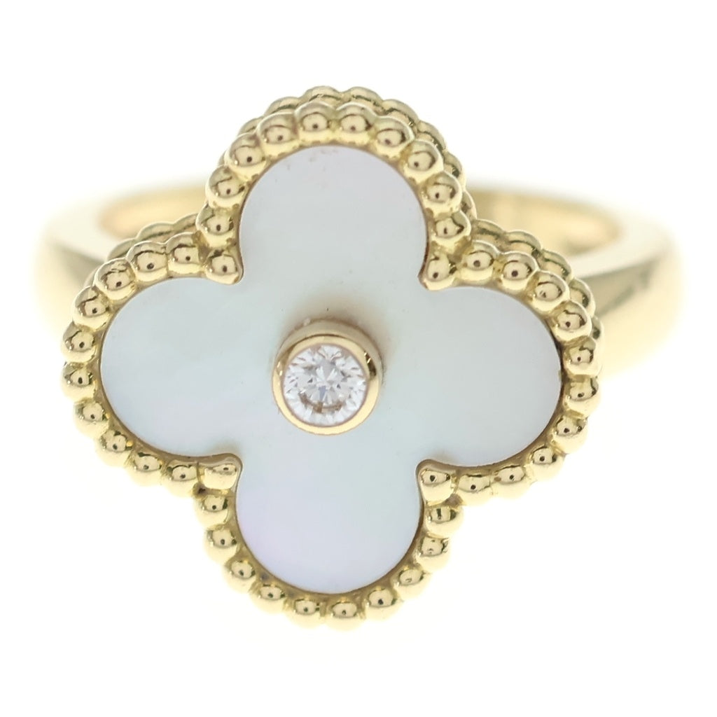 Van Cleef & Arpels(ヴァンクリーフアンドアーペル) ヴィンテージアルハンブラ マザーオブパール 1Pダイヤ リング 750YG イエローゴールド #49 VCARA41149 レディース