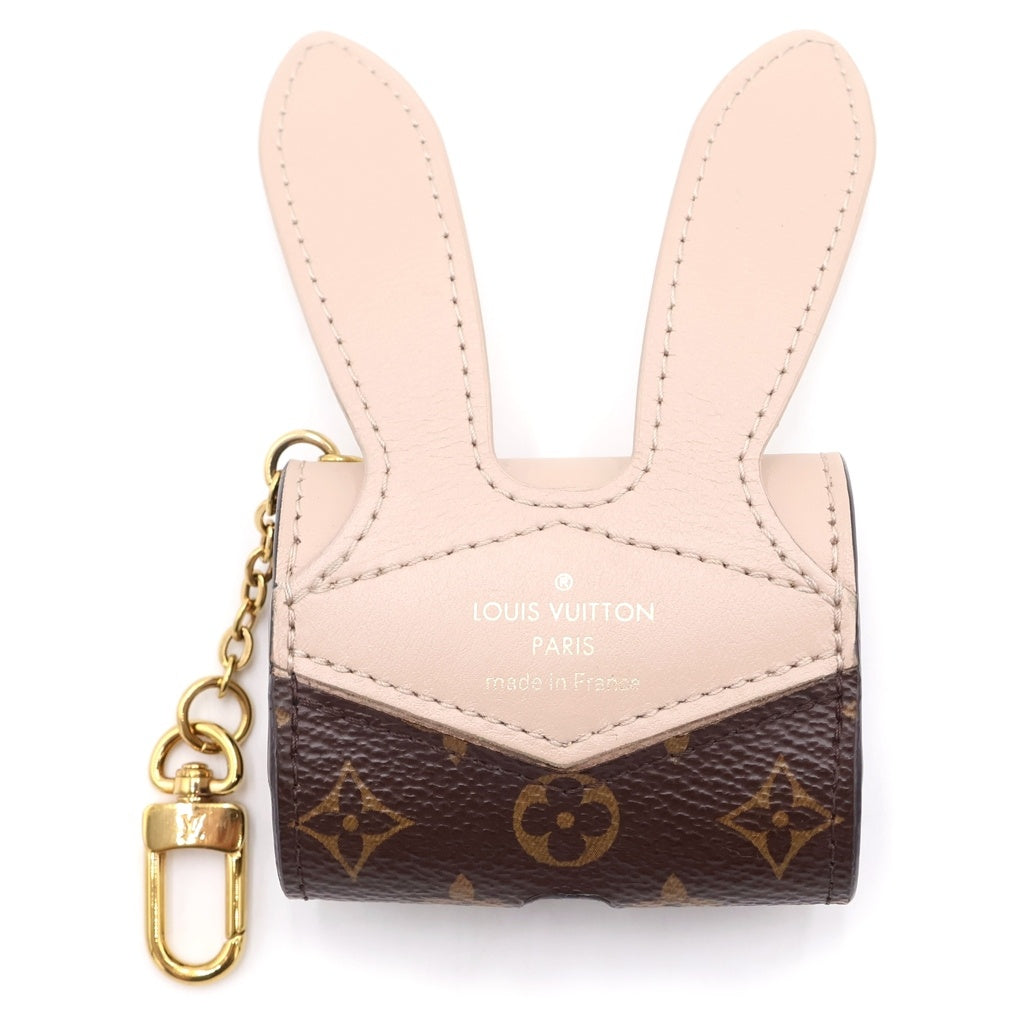 LOUIS VUITTON(ルイヴィトン) モノグラム エテュイ イヤホンケース ウサギ バッグチャーム ブラウン×アイボリー レザー GI0863 ゴールド金具 レディース