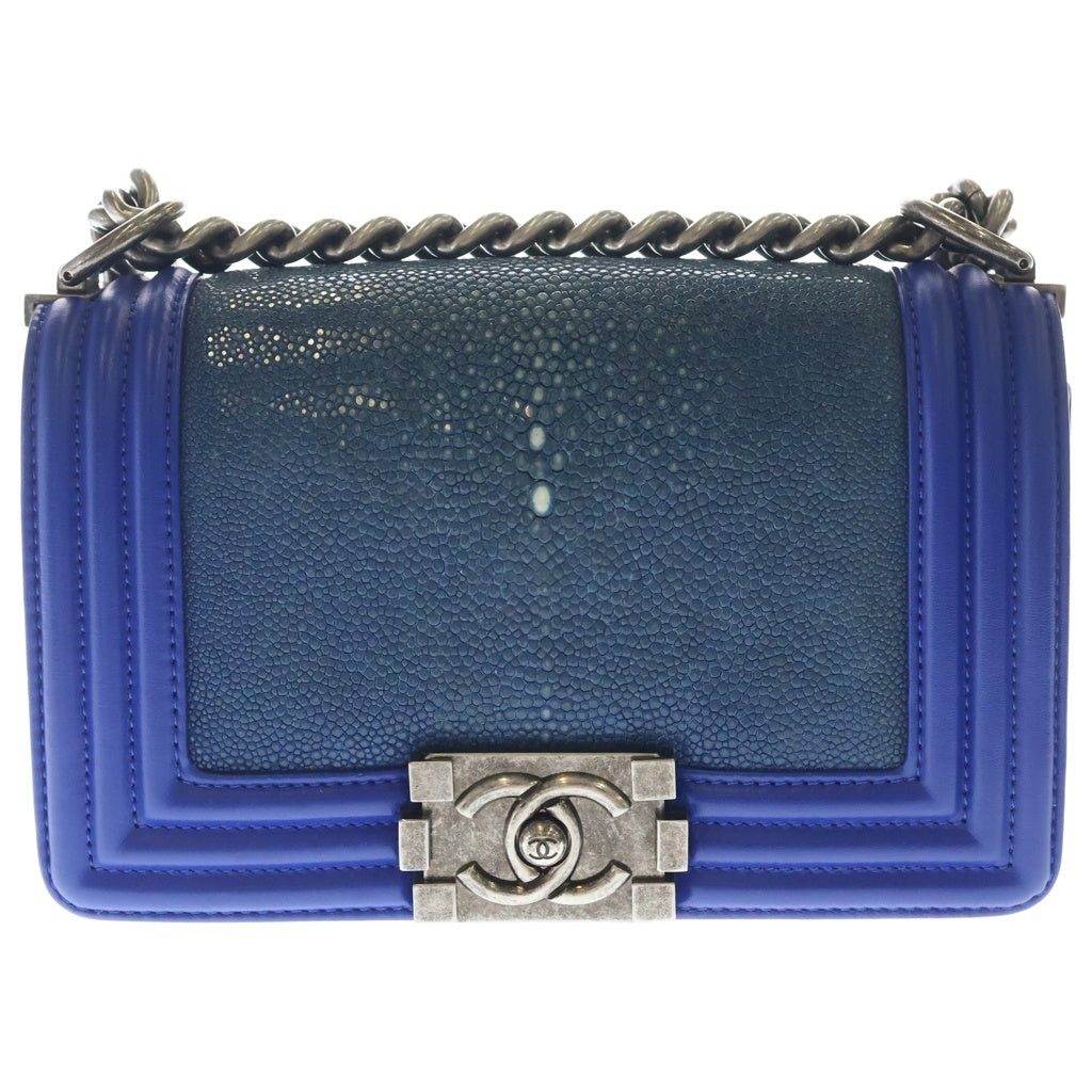 CHANEL(シャネル) ボーイシャネル ココマーク チェーンショルダー ヴィンテージ金具 ガルーシャ ブルー レディース
