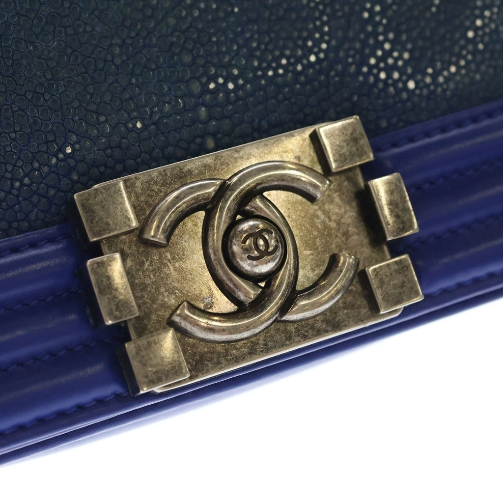 CHANEL(シャネル) ボーイシャネル ココマーク チェーンショルダー ヴィンテージ金具 ガルーシャ ブルー レディース