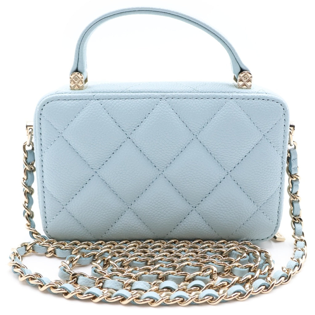 CHANEL(シャネル) マトラッセ ヴァニティ チェーンショルダーバッグ ゴールド金具 キャビアスキン ライトブルー AP2634 レディース