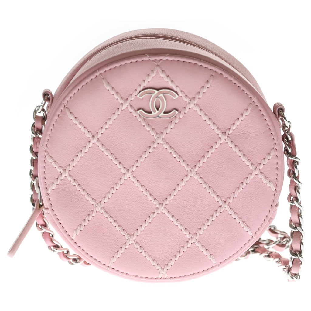 CHANEL(シャネル) マトラッセ ミニ ラウンド チェーンショルダー ウルトラステッチ シルバー金具 ラムスキン ピンク レディース