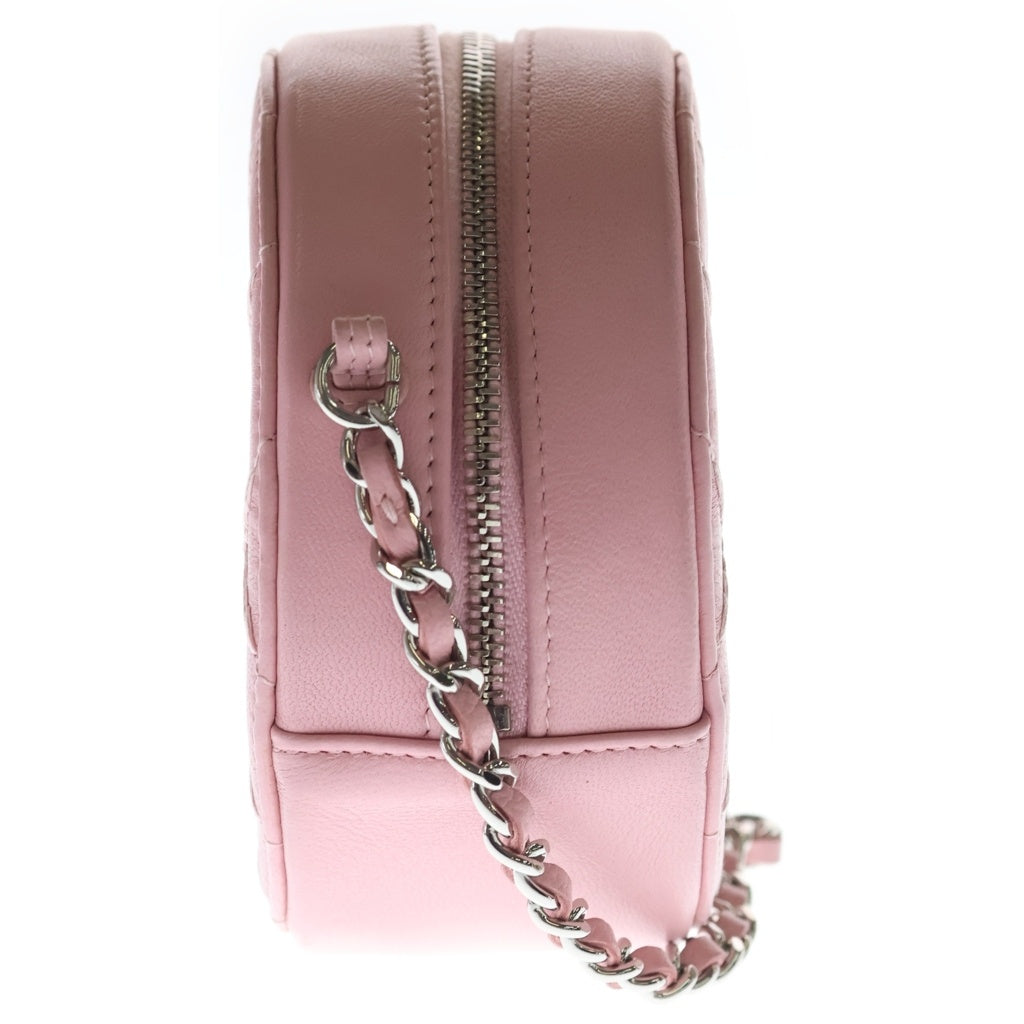 CHANEL(シャネル) マトラッセ ミニ ラウンド チェーンショルダー ウルトラステッチ シルバー金具 ラムスキン ピンク レディース