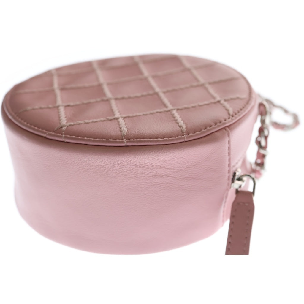 CHANEL(シャネル) マトラッセ ミニ ラウンド チェーンショルダー ウルトラステッチ シルバー金具 ラムスキン ピンク レディース