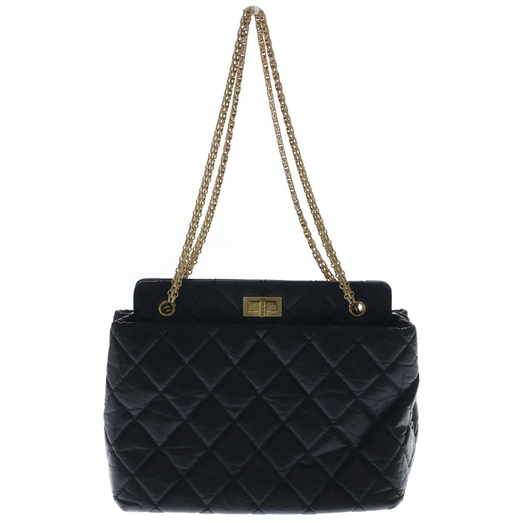 CHANEL(シャネル) マトラッセ 2.55 チェーンショルダー ゴールド金具 エイジドカーフ レザー ブラック レディース