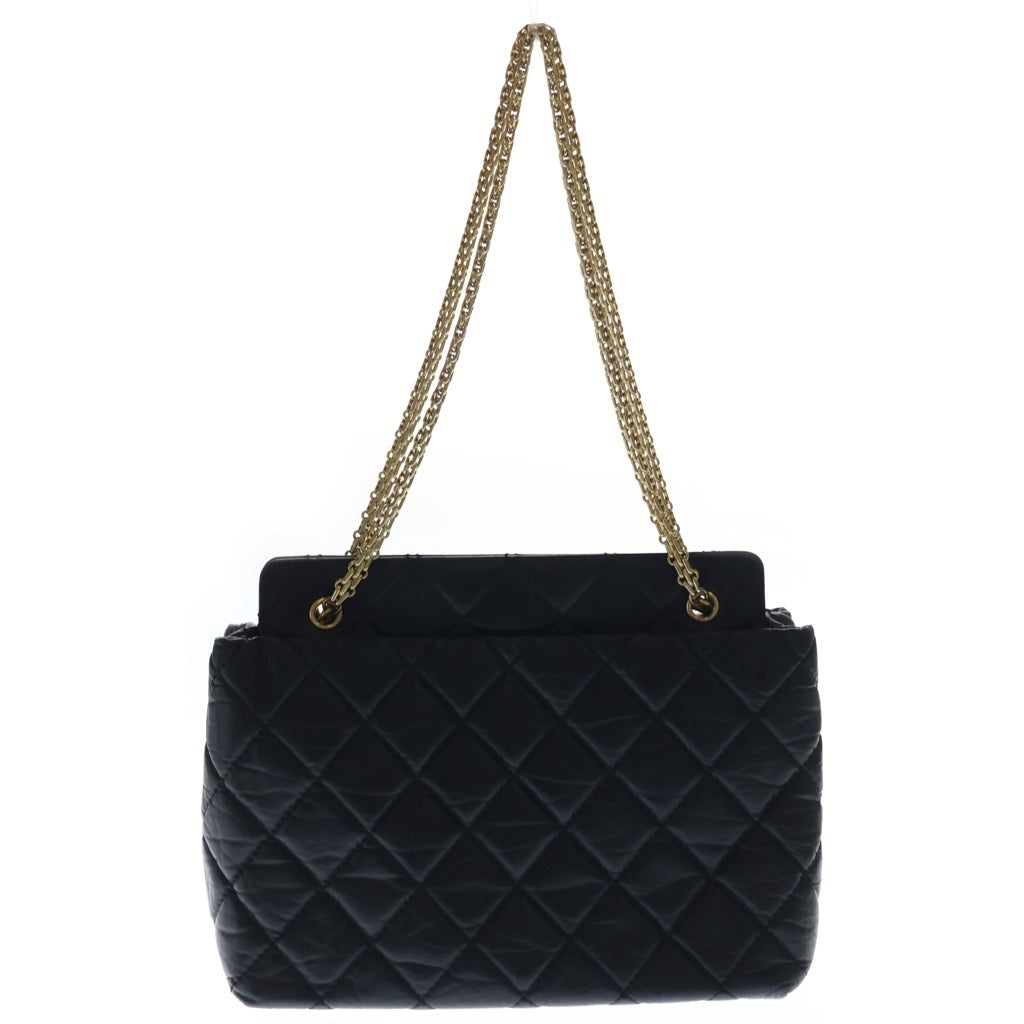 CHANEL(シャネル) マトラッセ 2.55 チェーンショルダー ゴールド金具 エイジドカーフ レザー ブラック レディース