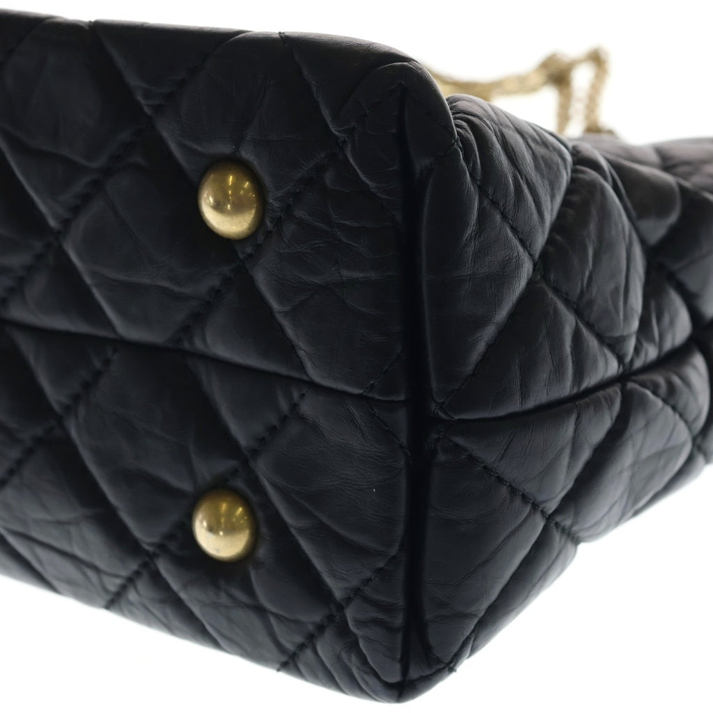 CHANEL(シャネル) マトラッセ 2.55 チェーンショルダー ゴールド金具 エイジドカーフ レザー ブラック レディース