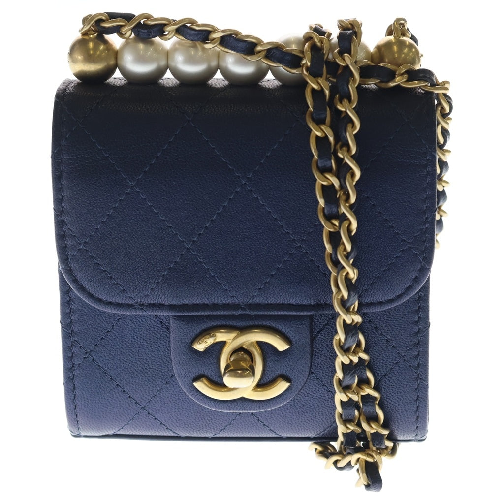 CHANEL(シャネル) ミニミニマトラッセ チェーン ショルダーバック ゴールド金具 ゴートスキン ネイビー レディース