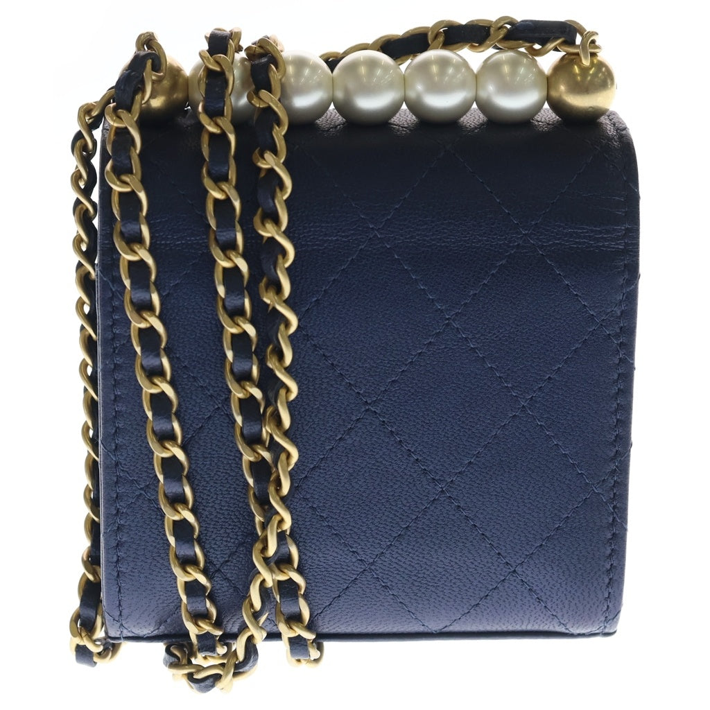 CHANEL(シャネル) ミニミニマトラッセ チェーン ショルダーバック ゴールド金具 ゴートスキン ネイビー レディース
