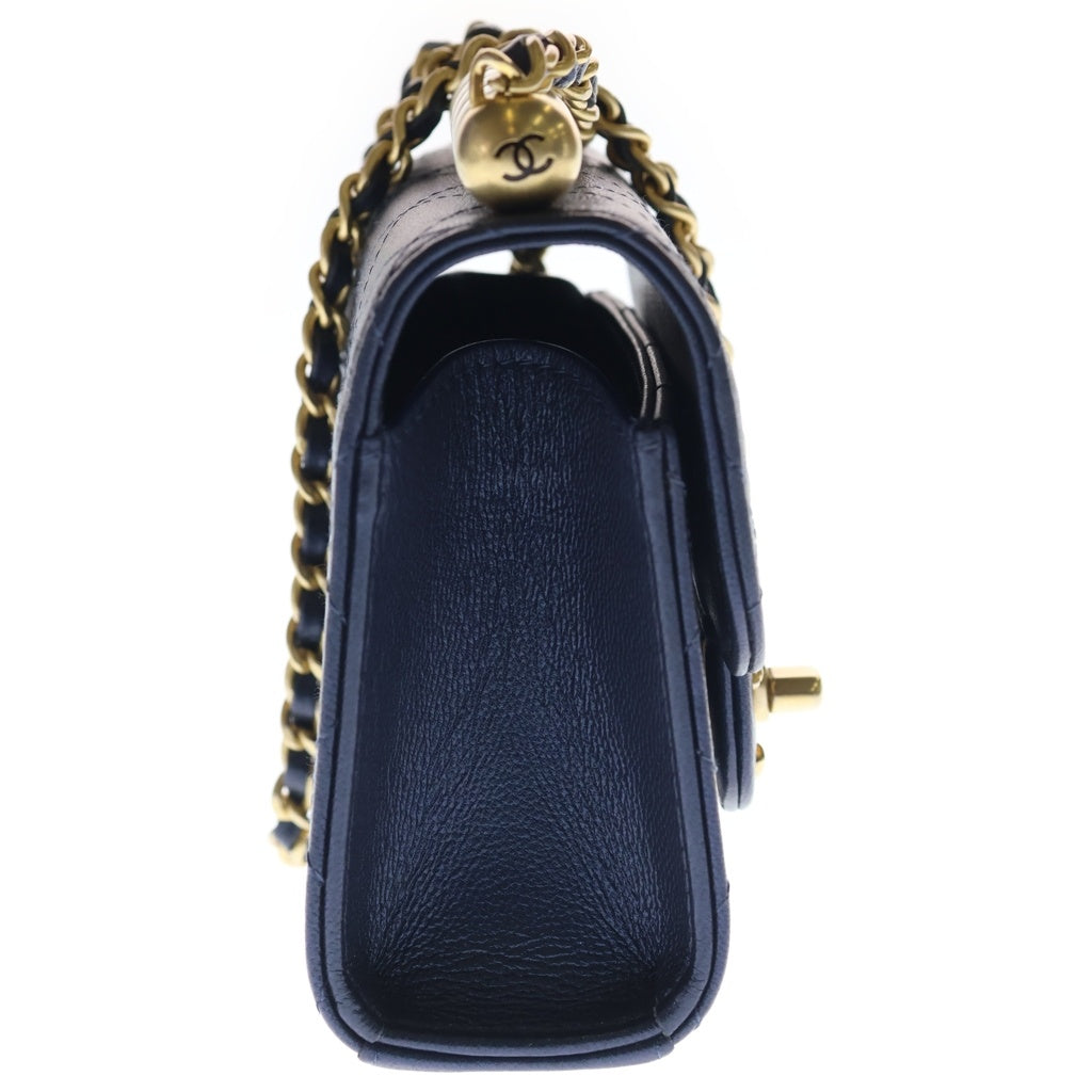 CHANEL(シャネル) ミニミニマトラッセ チェーン ショルダーバック ゴールド金具 ゴートスキン ネイビー レディース