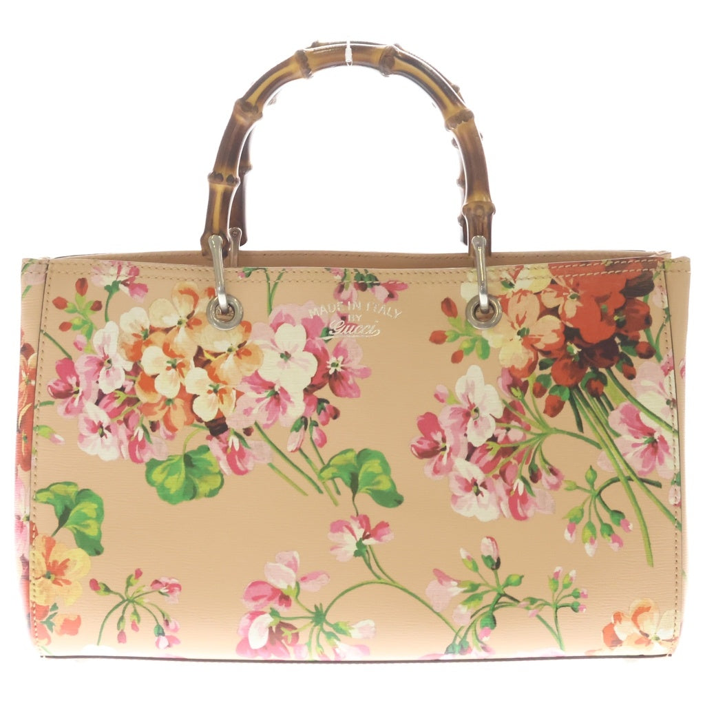 GUCCI(グッチ) バンブー 花柄 フラワー レザー ハンドバッグ ピンク系/マルチカラー 323660 レディース