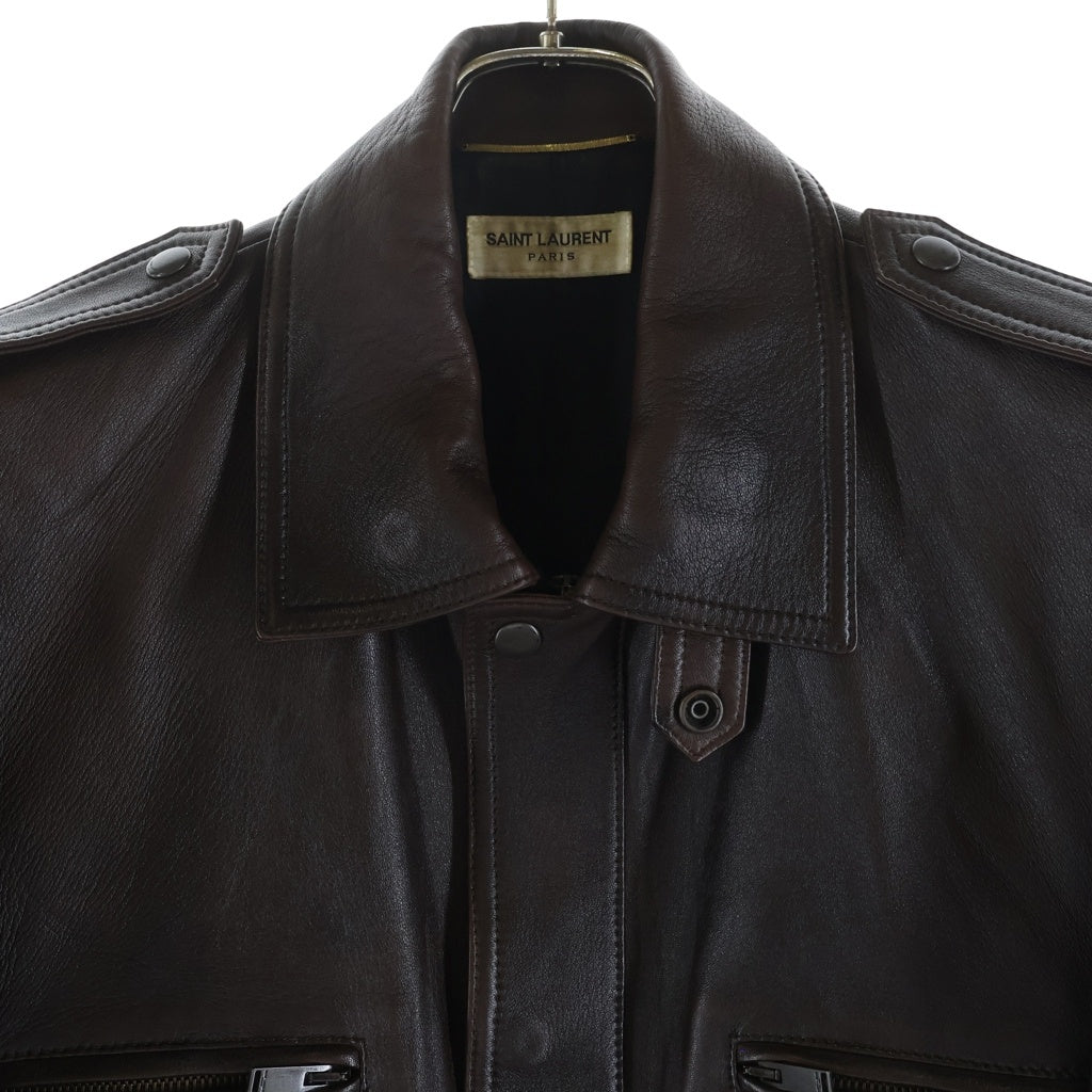 SAINT LAURENT PARIS(サンローランパリ) SAINT LAURENT PARIS レザージャケット 2022ss レザー ブラウン F34サイズ レディース