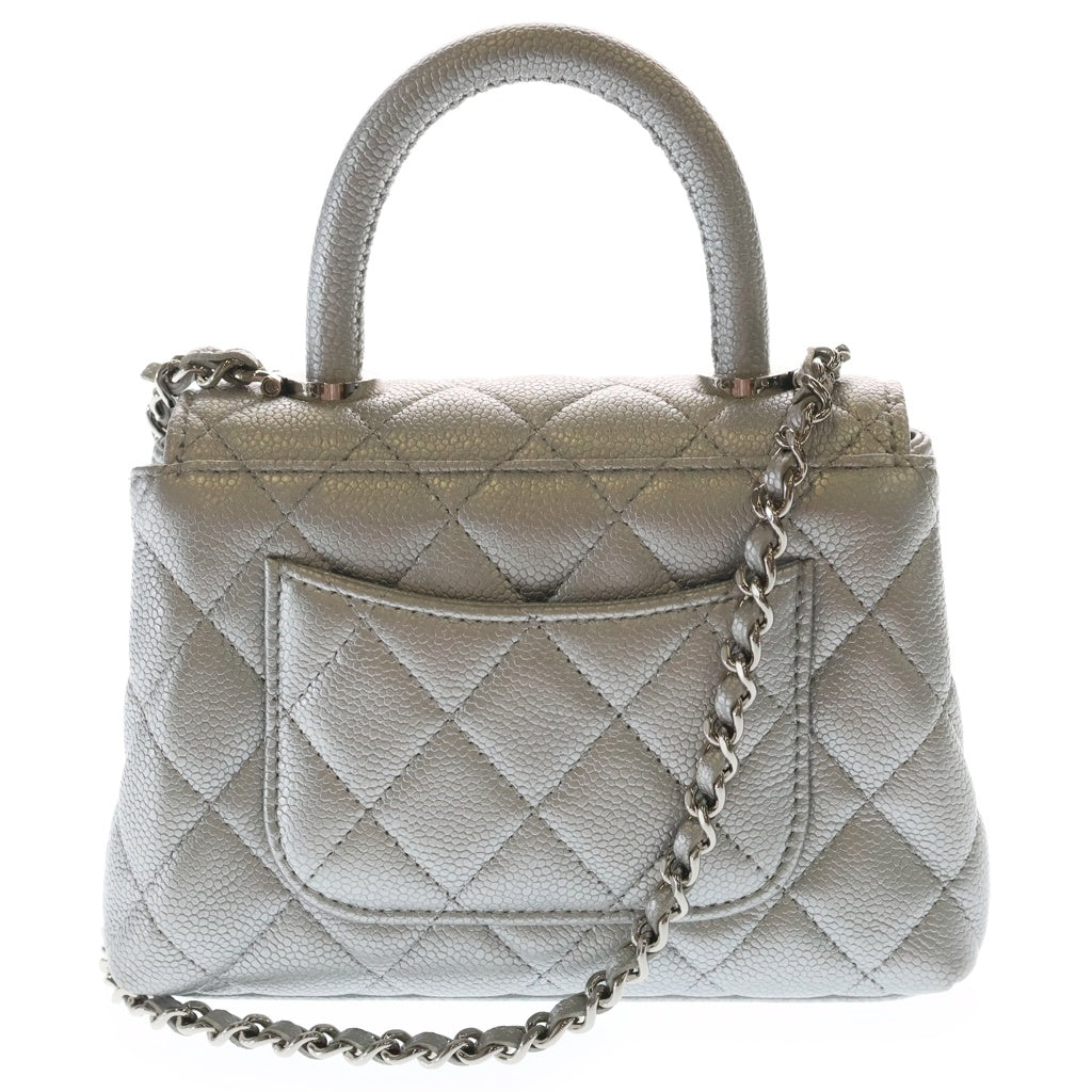 CHANEL(シャネル) ココハンドル ミニミニ 2WAYハンドバッグ ショルダーバッグ ミニバッグ シルバー キャビアスキン シルバー金具 レディース