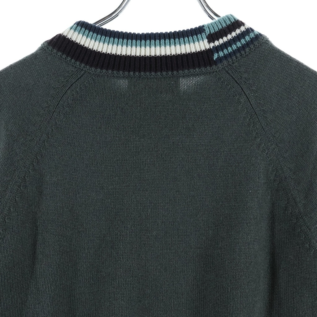 HERMES(エルメス) カシミヤ ジップアップ ニット セーター #XL カーキ/ブルー/ブラウン グリーン系