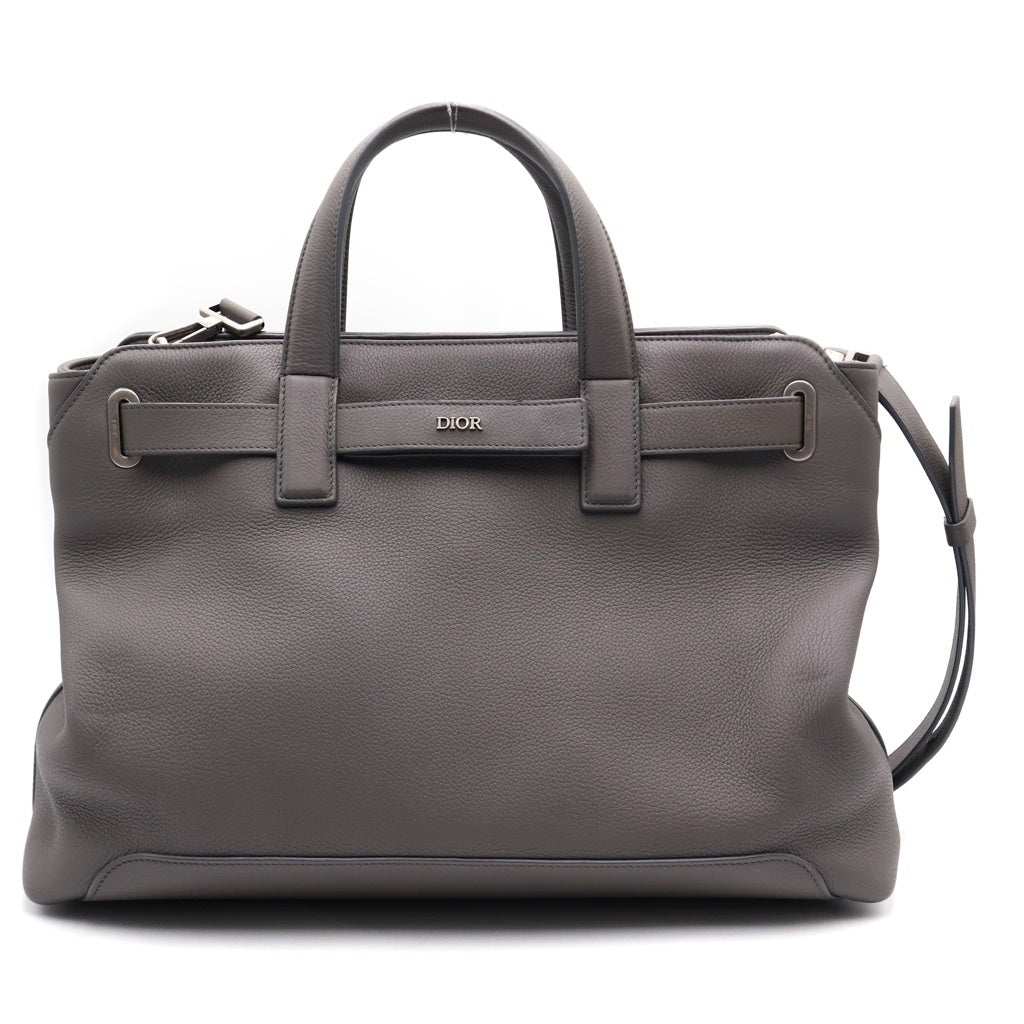 DIOR(ディオール) Normandie ノルマンディー ミディアム レザー シルバー金具 2WAY トートバッグ ハンドバッグ ショルダーバッグ グレー レディース