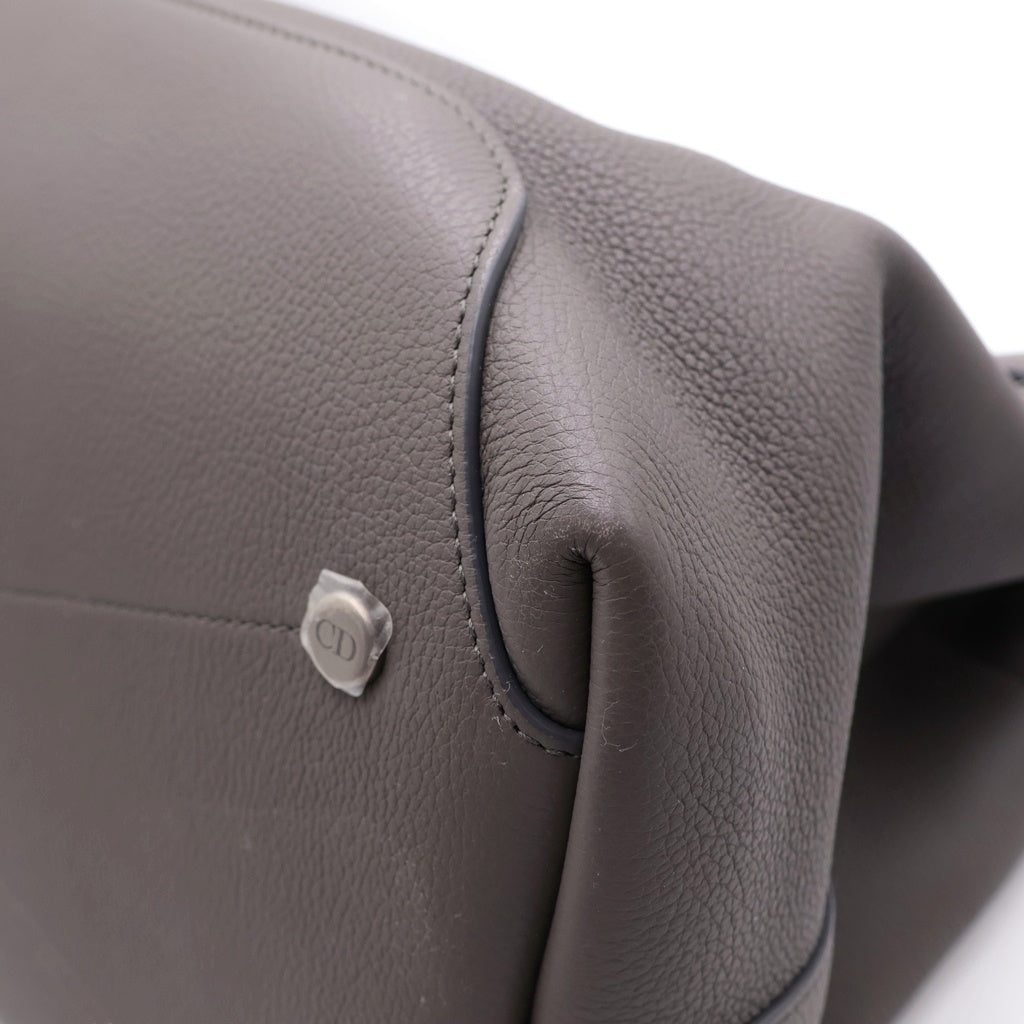 DIOR(ディオール) Normandie ノルマンディー ミディアム レザー シルバー金具 2WAY トートバッグ ハンドバッグ ショルダーバッグ グレー レディース